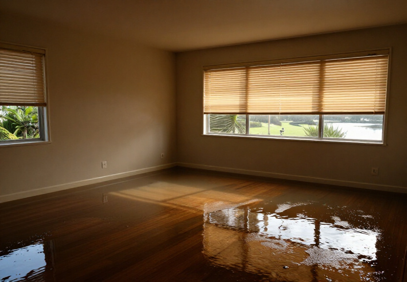 Water-damaged kitchen in Yowie Bay before drying